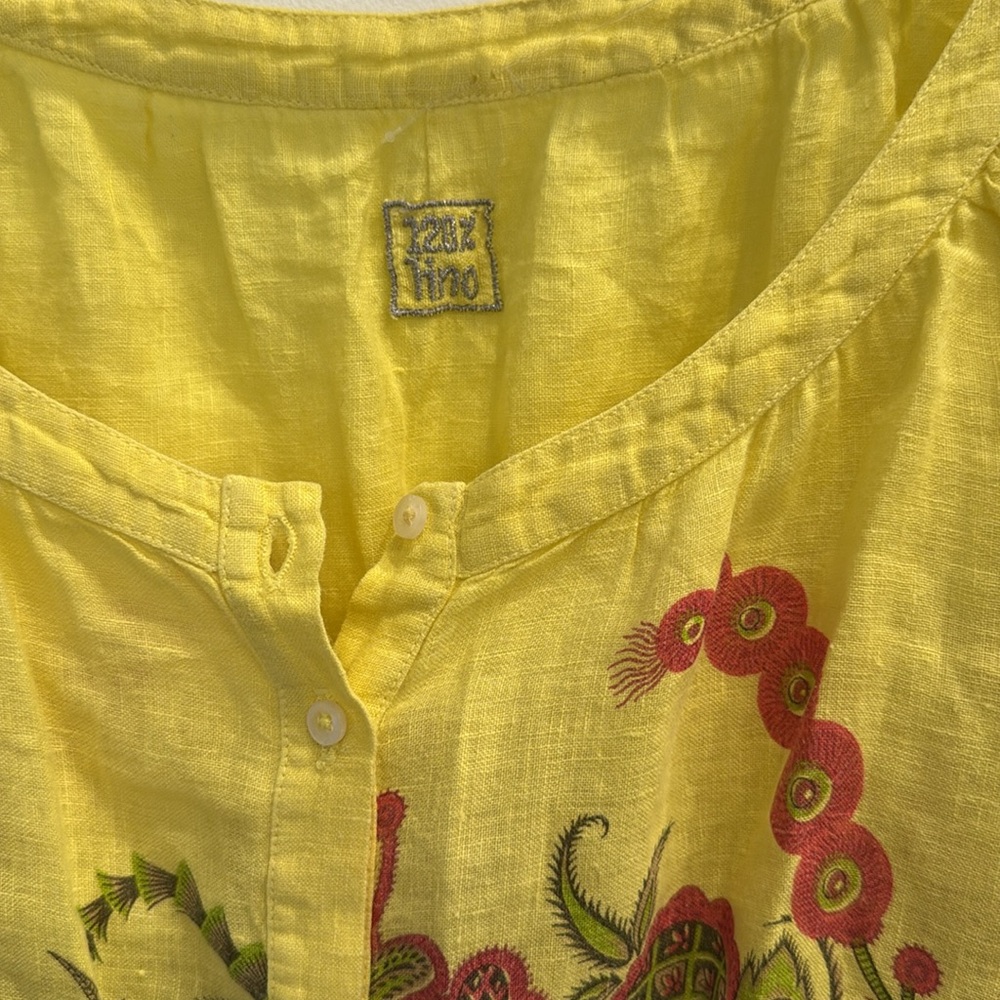120% LINO yellow paisley blouse size 42 - Picture 2 of 4